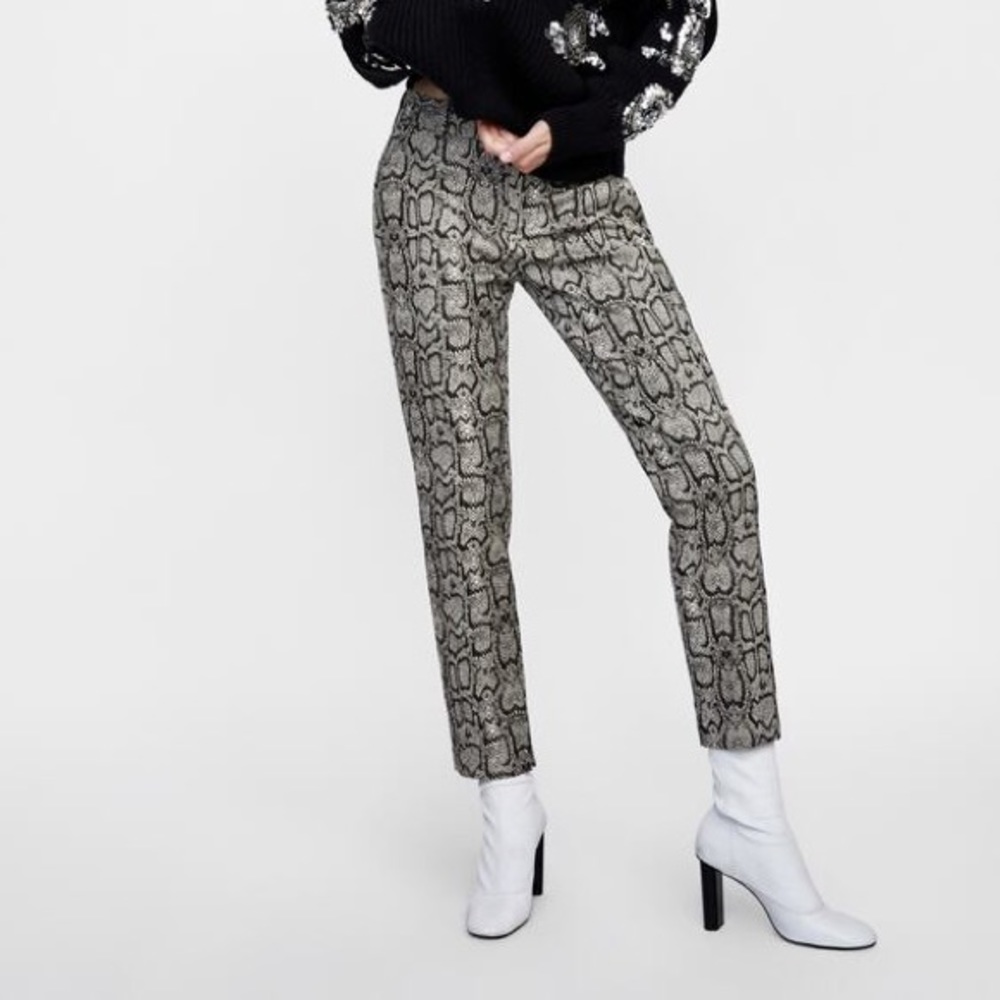 ZARA SNAKESKIN PRINT STRAIGHT LEG PANTS